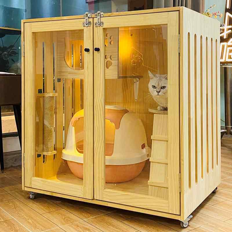 正品物生态实木猫舍墅防水猫猫展示柜猫酒别店猫笼猫房子猫展示柜