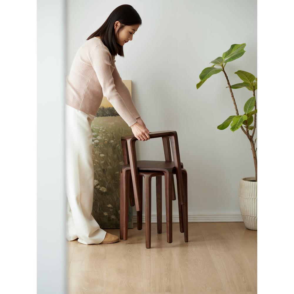 一诺木屋可堆叠餐台凳加厚黑胡桃木家居辅料低凳卧室梳妆台凳