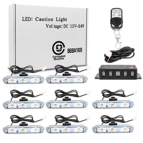 一拖八汽车中网爆闪警示灯频闪侧边灯8*3led高亮格栅灯12v