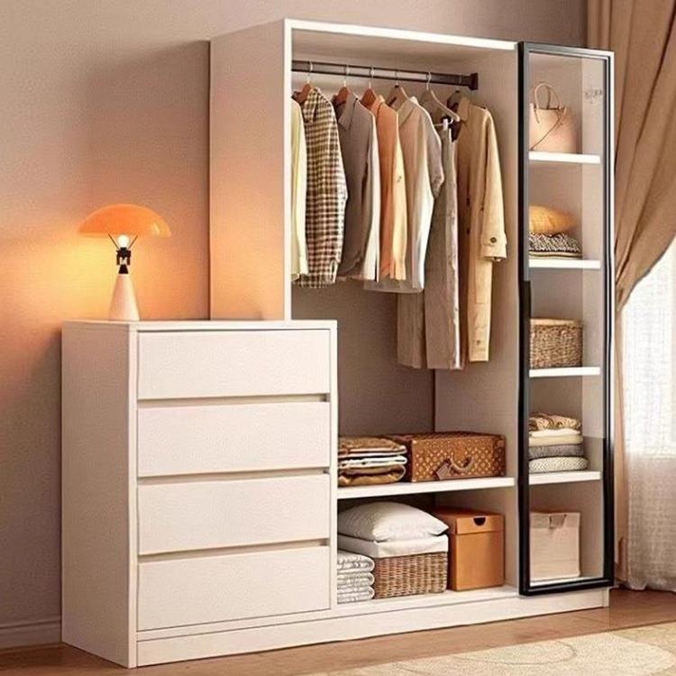2025新款实木斗柜挂衣架一体卧室靠墙床头柜床尾收纳柜抽屉衣帽架