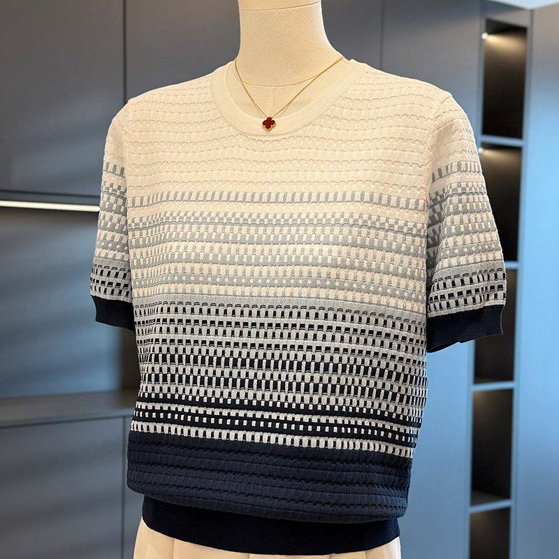 时尚气质妈妈装针织衫女短袖2025年夏装新款上衣洋气中年妇女T恤