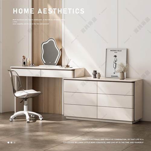 梳妆台收纳柜一体卧室奶油风转角床尾斗柜伸缩化妆桌实木