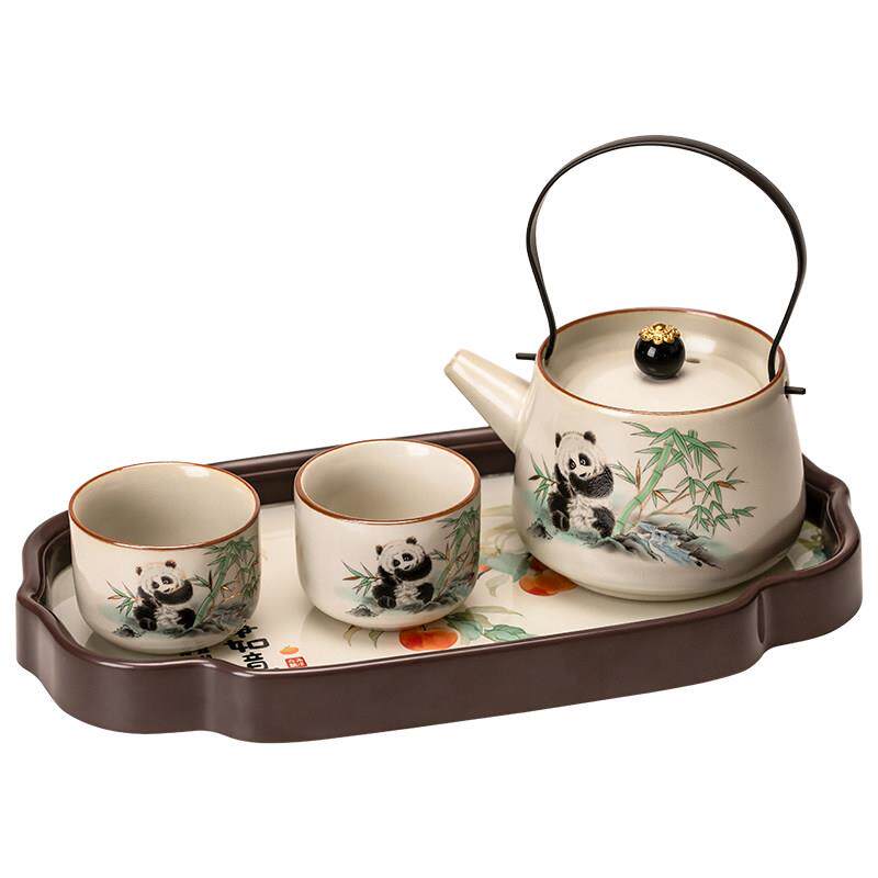 汝窑熊猫一壶两杯功JX-2016夫新茶具套组家用高档陶泡茶壶茶杯瓷2