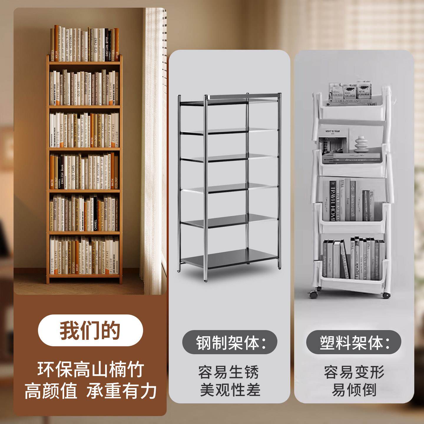 书架HCWMS-LS置物架落窄地家用简易缝小体书柜客厅书房一墙储靠物