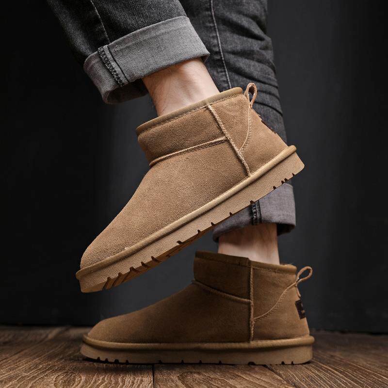 正品迷彩雪季地靴男冬士保暖加绒加厚真皮防滑短靴雪地棉面包鞋靴