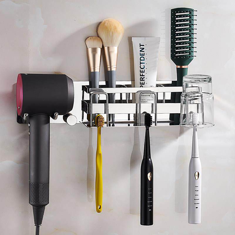 吹风机置物架化妆室牙刷架一体免打孔壁挂吹风机架子挂架不锈钢