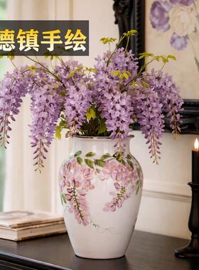 景德镇手绘陶瓷花瓶摆件客厅插花高级感轻奢2026新款鲜花花瓶陶罐