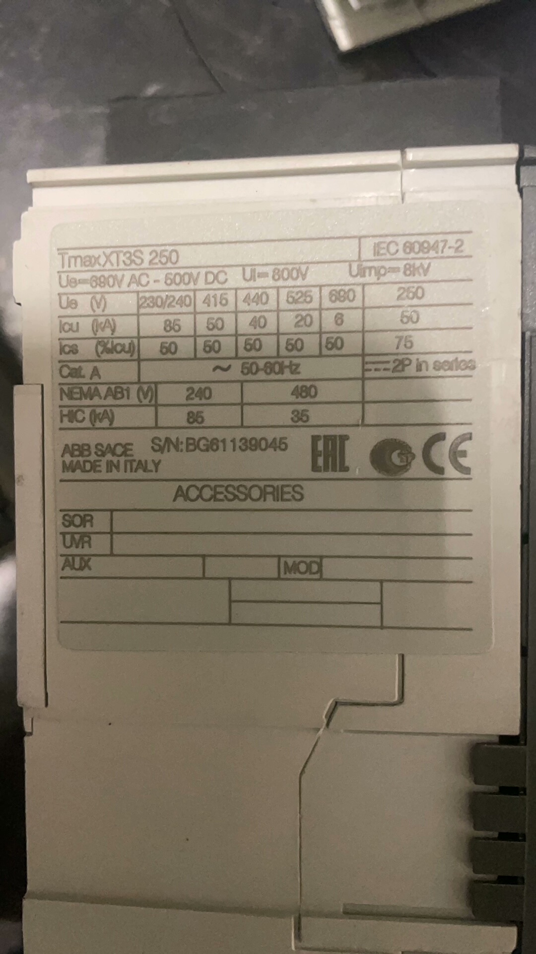 ABB TmaxXT3S 250 工程余货 原装 成色好