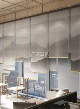 挂现代中式卷帘玄关屏风软隔ANR断式落地子窗帘酒店餐厅软装半透