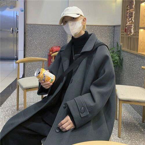 毛呢大衣冬季新款韩版ins潮纯色帅气呢子外套情侣百搭休闲夹克