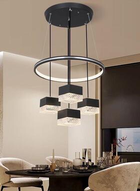 黑色LED餐厅灯吊灯 现代简约北欧方块餐桌灯吧台个性创意跨境电商