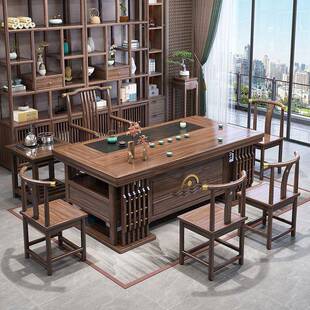 实木桌椅组GUS合新室中式 用一桌五椅功夫泡茶 办公茶家几茶具套装