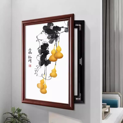 新中式电表箱装饰画2024新款竖版免打孔电闸盒配电箱遮挡实木挂画