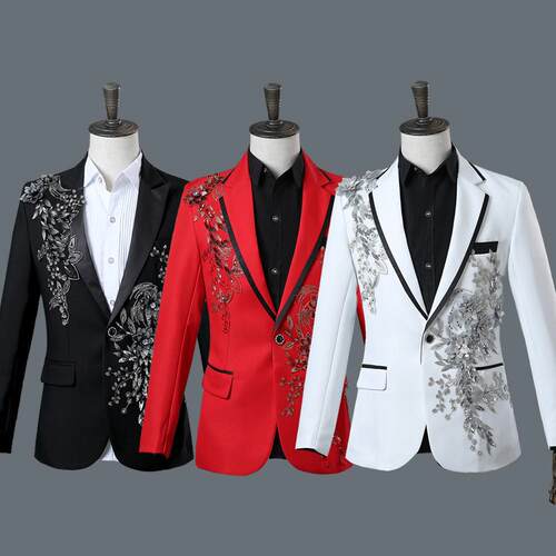 Elegant Appliqued Mens Suits Slim Fit 2 Piece Formal Tuxedo