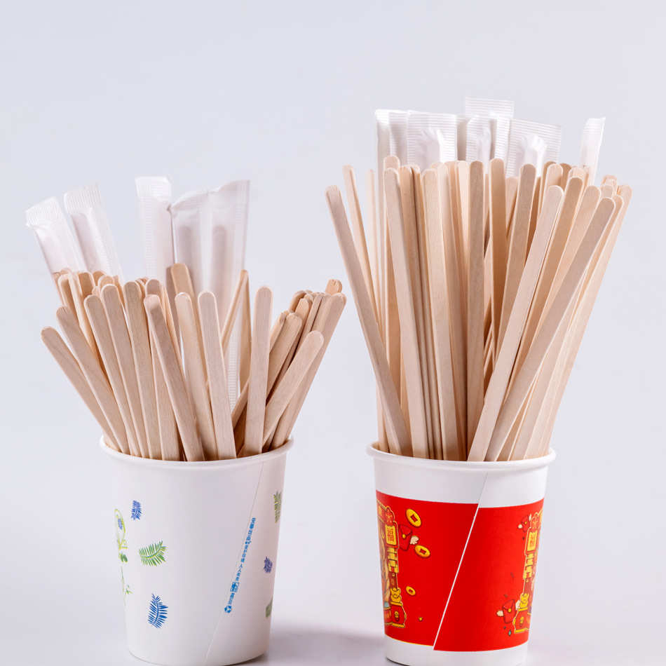 批发现货 一次性木质搅拌棒140mm圆头小木签咖啡棒 白色单支包装