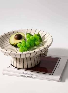 现代法式中古黑厅白条纹果盘摆件客水茶几创家用复古意甜PXD品盘