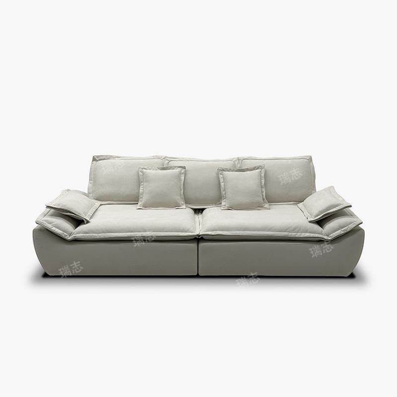 帆船真皮沙发意式极简奶油风设计师慵懒磨砂布艺客厅直排羽绒沙发