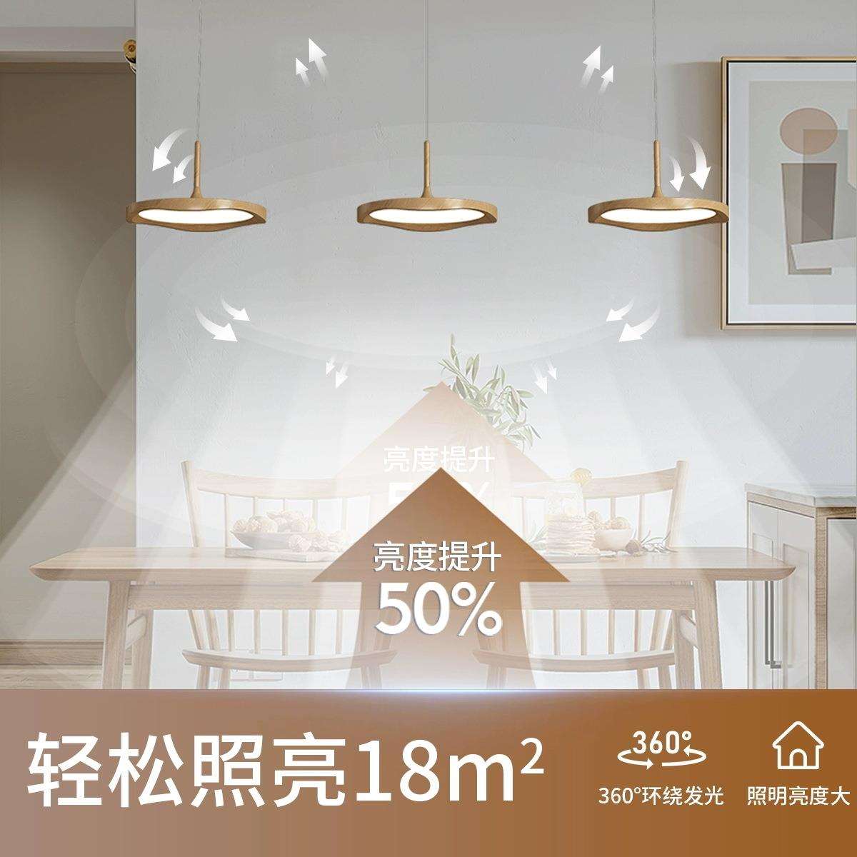 新款胡桃木色中复古风餐厅吊灯三头餐桌吧台家用饭厅一字网