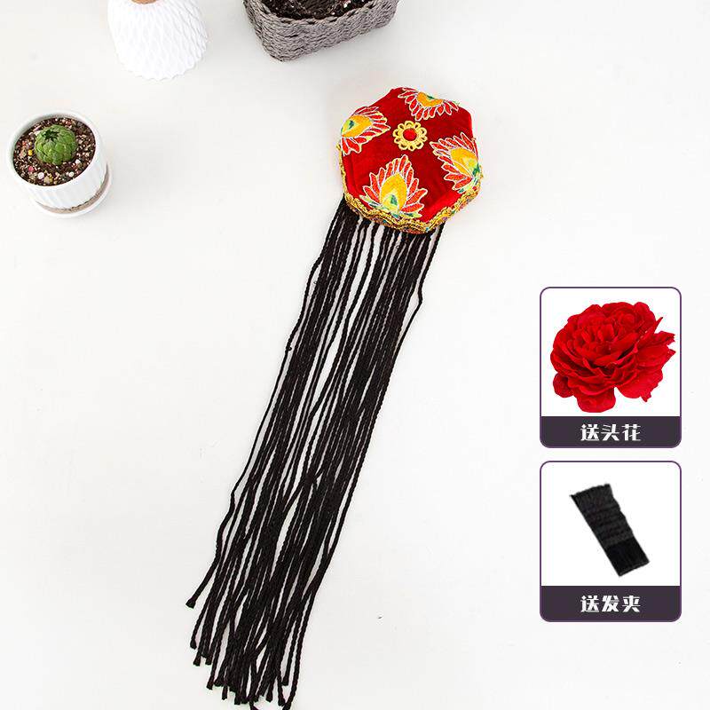 正品新男维吾族尔民族六角花帽舞蹈演出帽维帽子成疆人带辫子小花