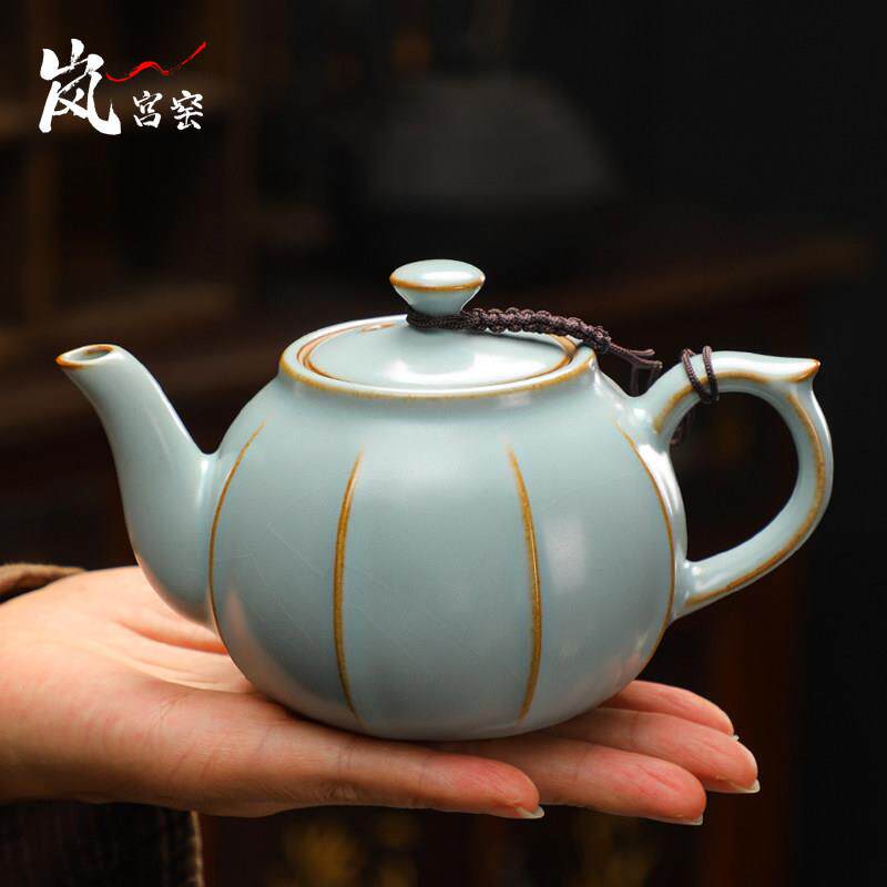天青色汝窑茶壶单壶功夫茶具家用泡茶小茶壶陶瓷冰裂纹开片可养
