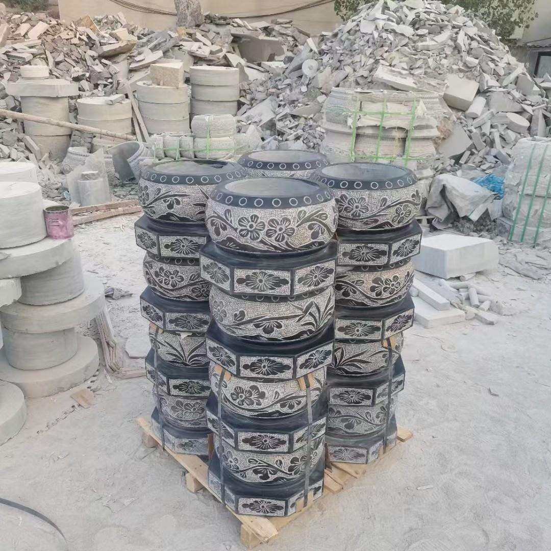 做旧石雕青石柱墩柱基石柱础石仿古大理石花岗岩古建园林柱顶石
