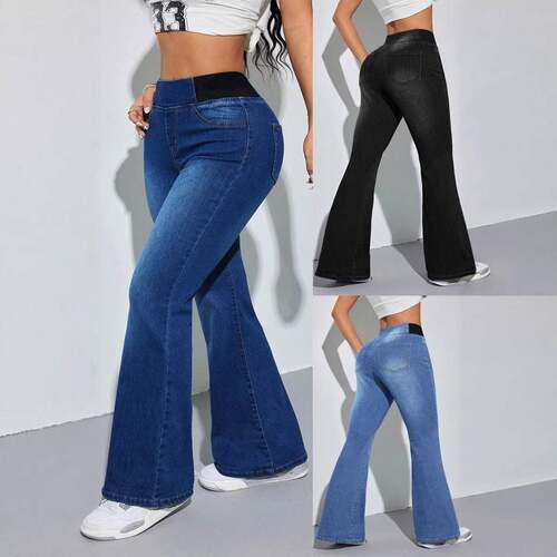 GILIPUR Y2K 2025 Women's Back Shirred Denim Jeans  Mid -