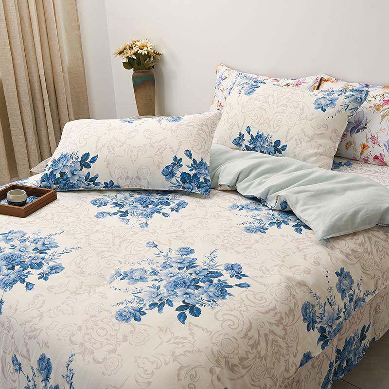 秋冬新款亚麻四件套轻奢复古印花法国雨露麻被套床单床上用品