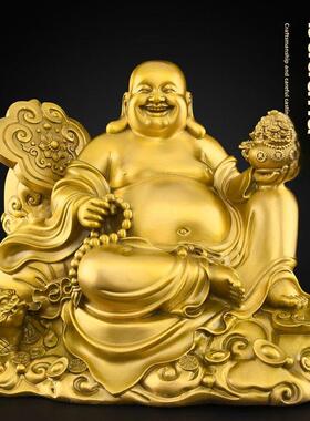 弥勒佛像装饰黄铜大肚笑佛菩萨如意弥勒佛像家拜客厅大铜像