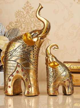 树脂工艺品欧式情侣大象酒柜书房摆设结婚礼物金色彩绘手工