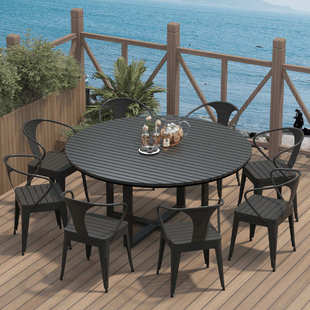 防水防晒室外圆形餐桌简约户外庭院休闲桌椅组合家用露天烧烤桌子