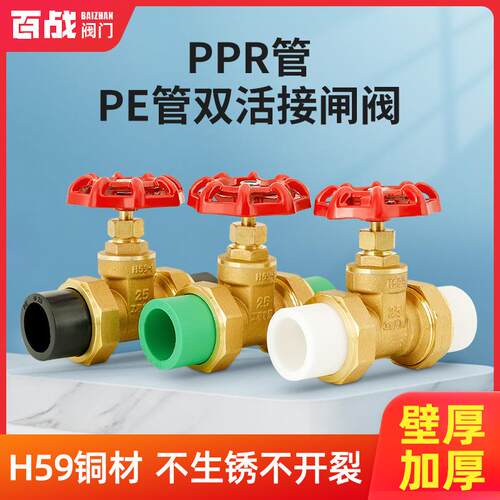 全铜闸阀ppr管PE管自来水管阀门开关4分20管6分25双活接1寸32热熔