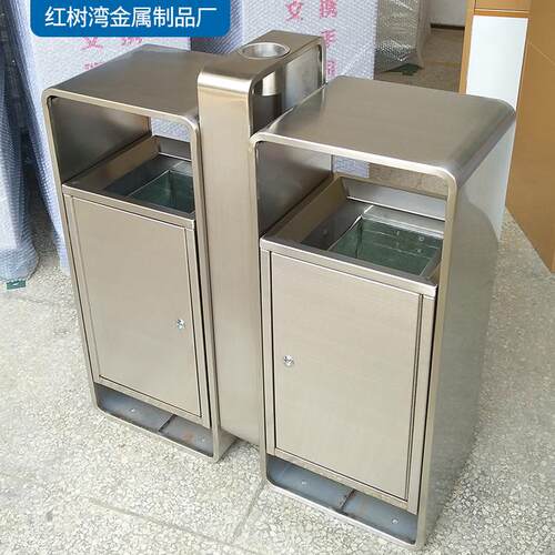 户外市政街道园林景区物业小区双连体不锈钢分类垃圾桶果皮箱定制