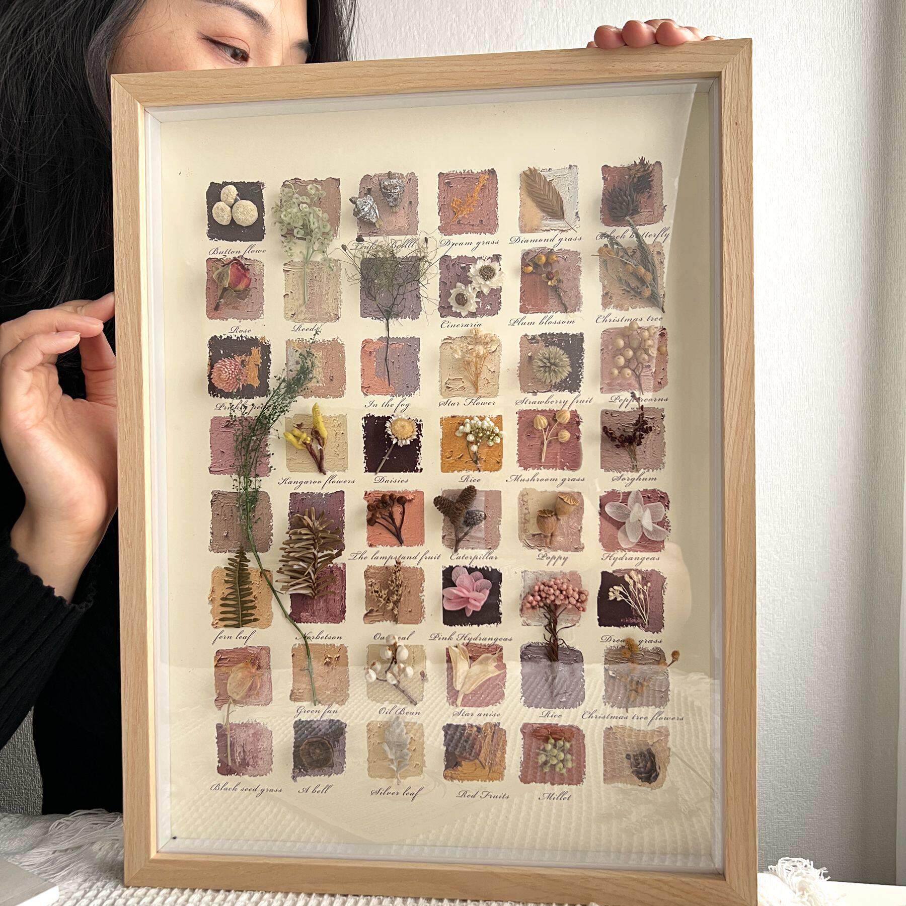 标本中空正方形木质窄边相框植物干 干燥花蝴蝶DIY手工简约组合装