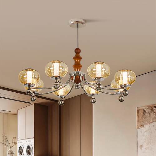 法式中古风客厅吊灯复古胡桃木色卧室酒店房间灯vintage中山灯具