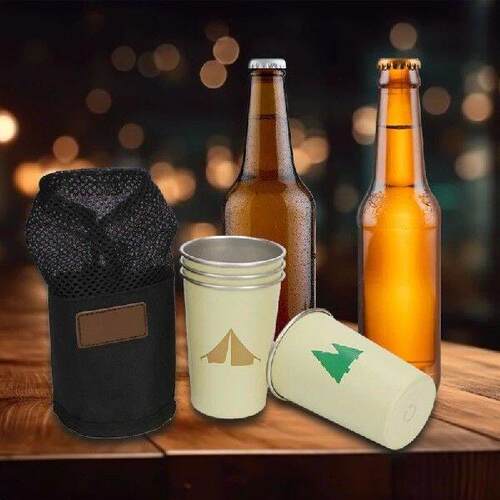 N0HA 4pcs Stainless Steels Drinking Cup Camping Milk Mugs wi