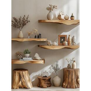 墙上置物架壁挂架子挂墙花架家用书架艺术造型多层床头实木收纳架