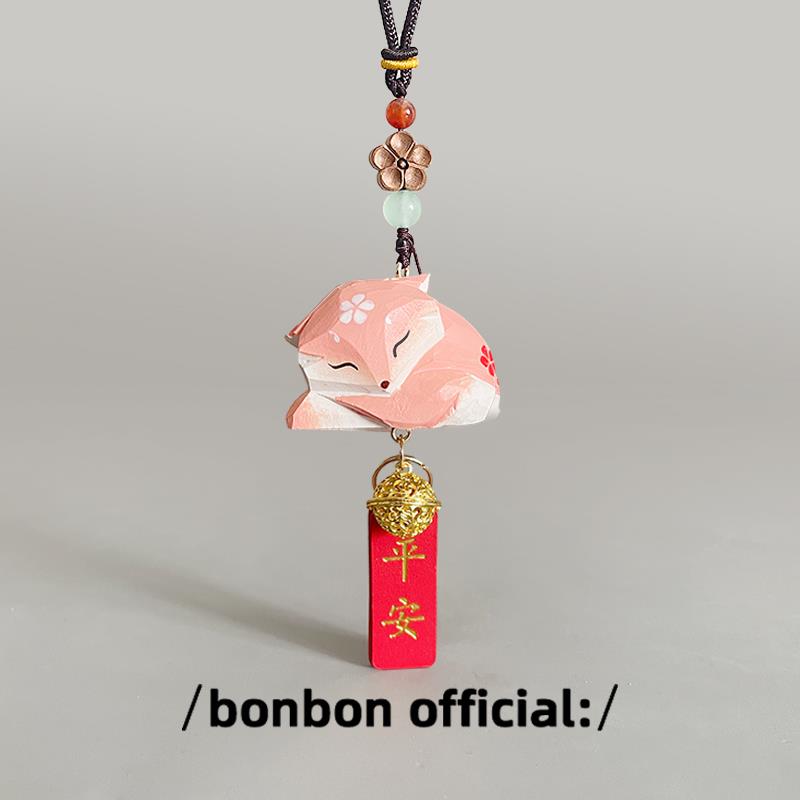 手工木雕狐狸车挂汽车后视镜装饰编织挂件创意可爱的新车礼物