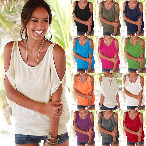 Women's off shoulder bat shirt top color 女装露肩蝙恤上衣色