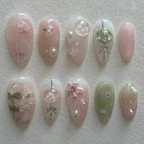 24pcs Press on Fake Nails Set Almond Wearable Simple French
