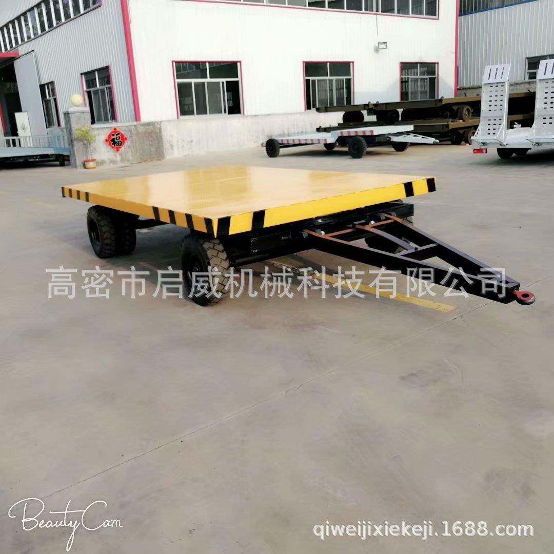 5吨平板拖车700-9充气胎厂区转运平板车弹簧减震牵引拖车