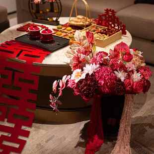 结婚浪漫婚房布置花艺客厅卧室床头柜仿真花花束装饰摆件婚房用品