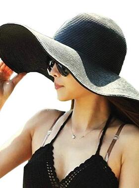 Ladies Fashion Hawaii Summer Beach Floppy Black Straw Hat