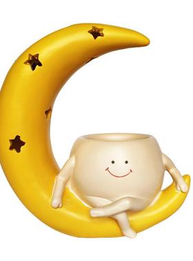 太阳能灯壁挂悬挂月亮花盆花园树脂工艺品摆件热卖别墅庭院灯