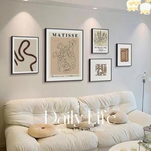 极简奶油风客厅组合挂画小众抽象艺术壁画日法式沙发背景墙装饰画