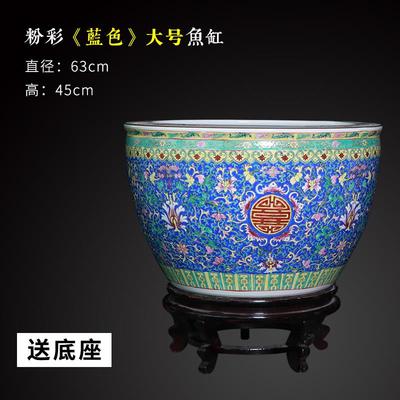 新款手绘粉庭彩陶瓷大号鱼缸景德书镇睡莲荷盆仿古客厅院画水缸花