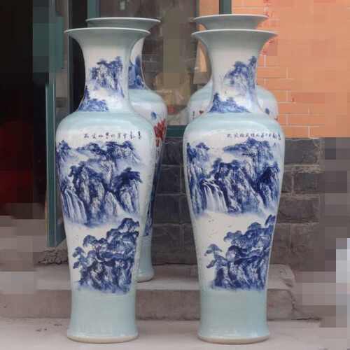 景德镇陶瓷落地大花瓶 手绘青花荷花批发陶瓷工艺品酒店开业礼品