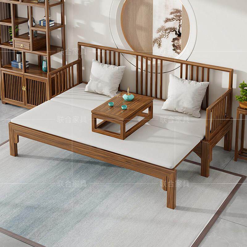 实木推拉式罗汉床新中式沙发床组合一体两用抽拉多功能伸缩床卧榻