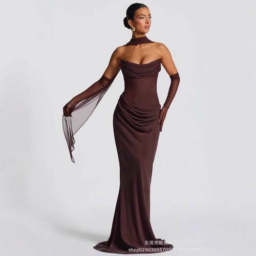 Mesh splicing strapless long dress, two party dresses new