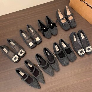 香港配裙子保暖加绒玛丽珍鞋高级感毛毛鞋法式鞋气质水钻单鞋女鞋