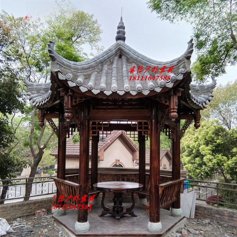 花园别墅亭室外庭院实木碳化防腐木屋亭四角六角亭古董家具